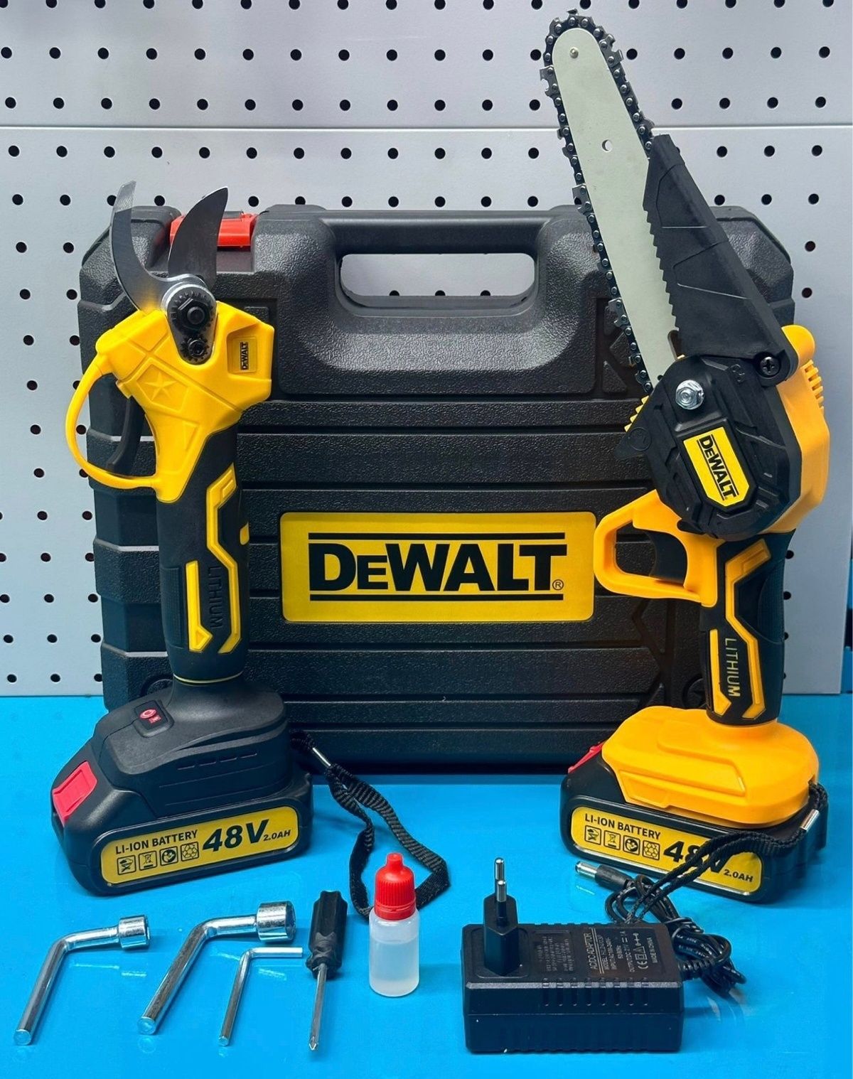 Набор 2в1 DeWalt секатор + сучкорез цепная пила 15см 48v