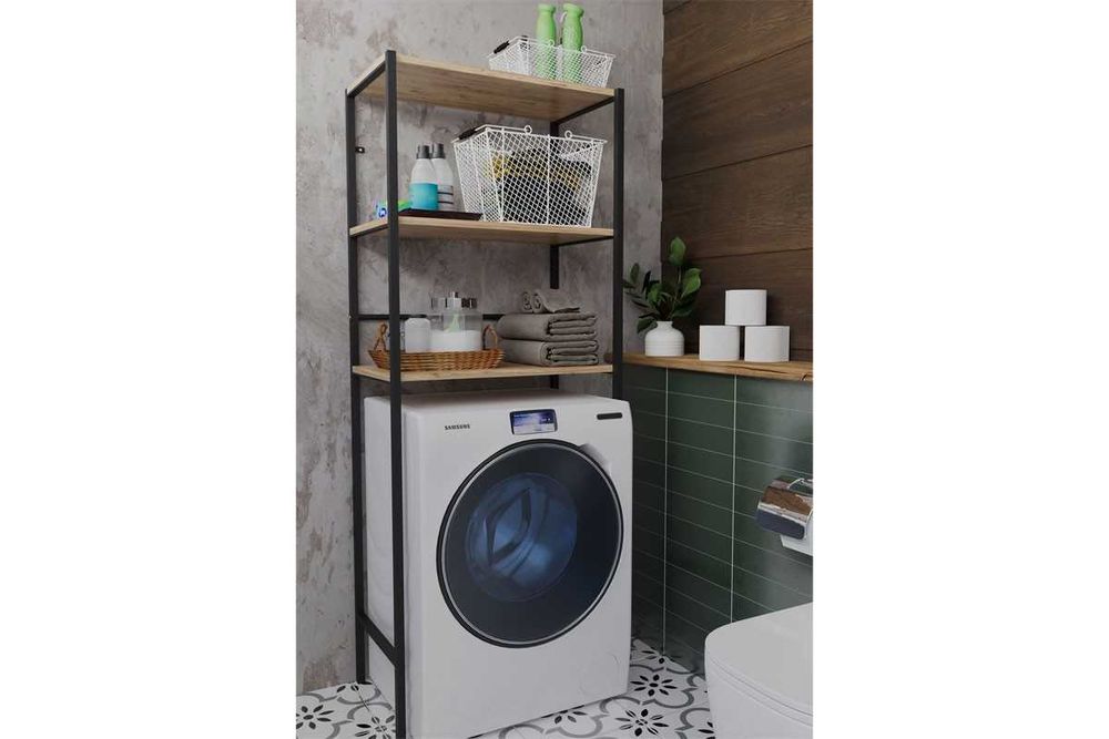 Етажерка за баня Puzzle-home Zermin, Метална рамка и Меланин,70x25x150