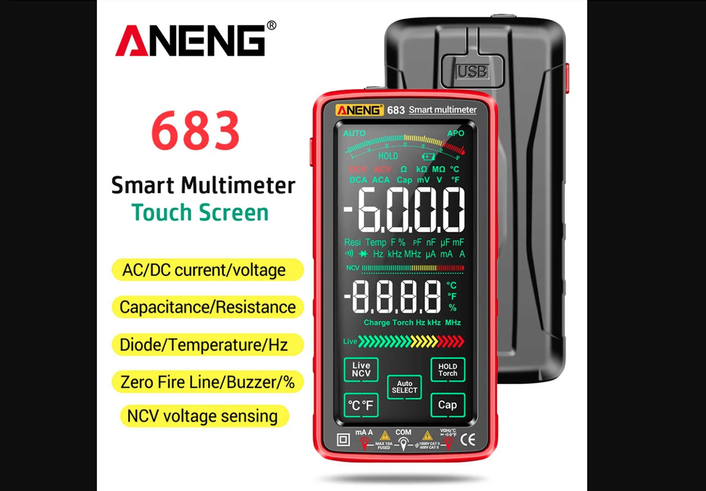 Multimetru/aparat de masura digital cu touchscreen Aneng 683