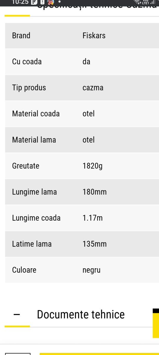 Cazma fiskars ,Coadă din oțel, Lama de asemenea din oțel