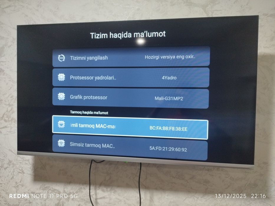 Televizor Samsung olinganiga 3 yil bo'ldi 4K 45talik