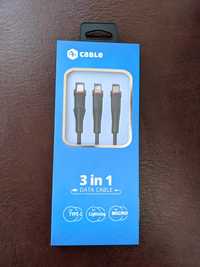 Cablu de incarcare A+ 3 in 1  - Micro USB Lightning Apple Type C 1 m