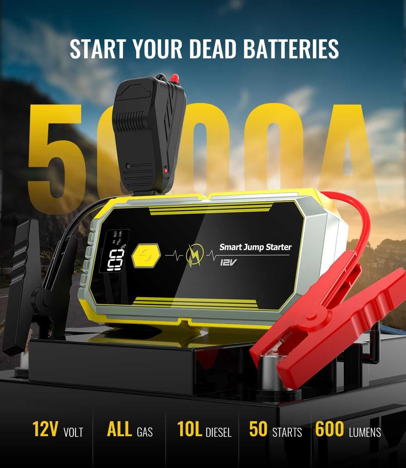 НОВ смарт jump starter стартов стартер 5000A батерия, 26800mAh