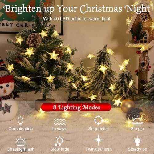 Нови 6 броя Коледни LED светлини звезди 8 режима таймер топла светлина