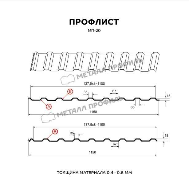 Профнастил (профлист) оцинкованный 0,35 мм, Proflist, Profnastil