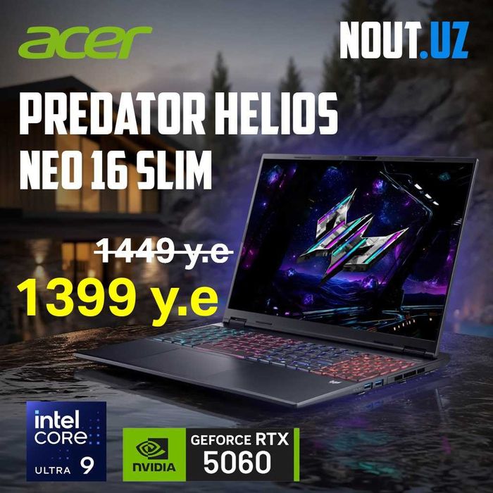 Acer Predator 16S Ultra9-275HX,32,1TB,RTX5060 Гарантия Магазин Nout.uz