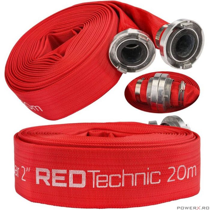 Furtun apa irigatii 2"20 metri, tip pompieri 8 bari, cu cuple, Red