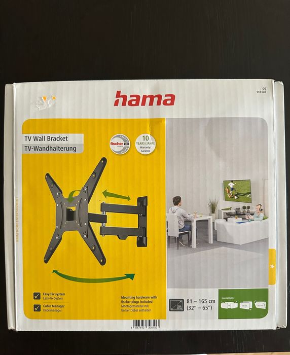 Стенна стойка за TV Hama 118103, Регулируема, 32"-65", Черна