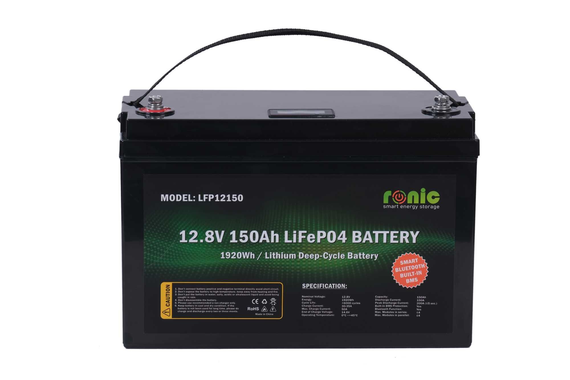 Baterie solara rulota litiu, 12V 150Ah - BMS 100A, Display, BT, 5 ani