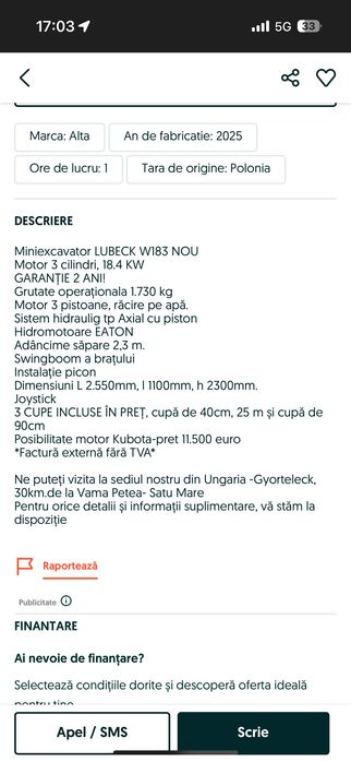 Escavator Lubeck W183 nou 1,8t cuplaj rapid picon,3cupe garanție 2 ani