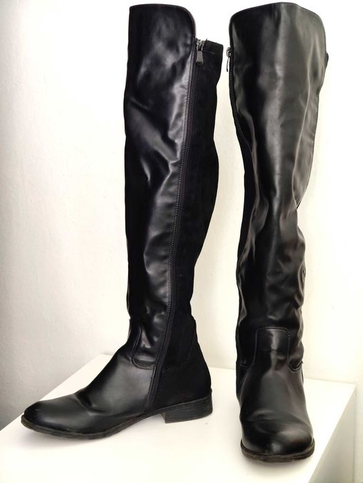 Дамски Ботуши кожа и велур