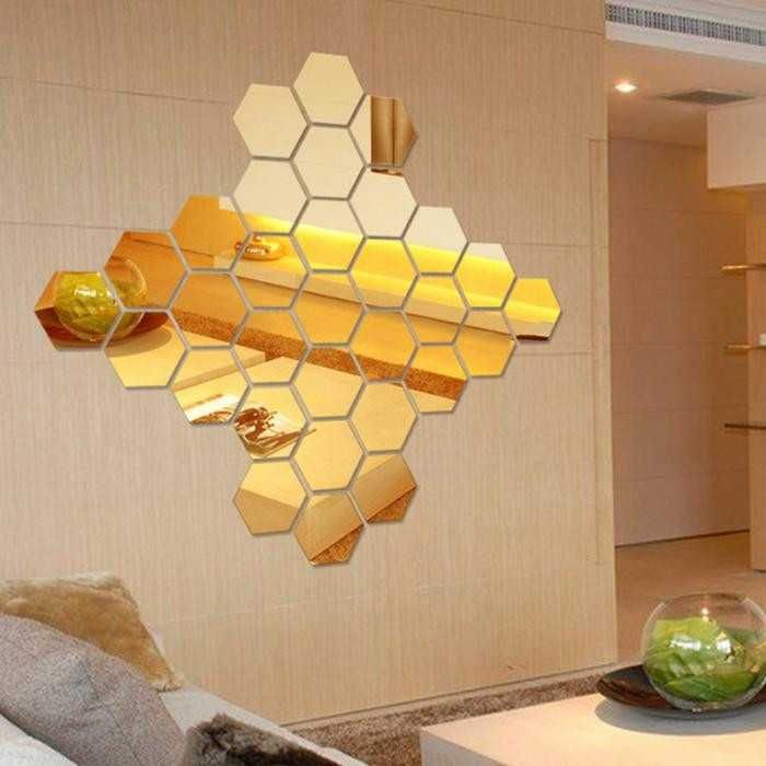 Set Oglinzi Design Hexagon Gold 12 buc. Oglinzi Decorative Acrilice