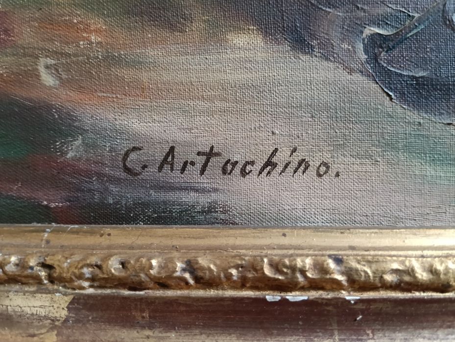 Tablou vechi-peisaj de tara- C. Artachino