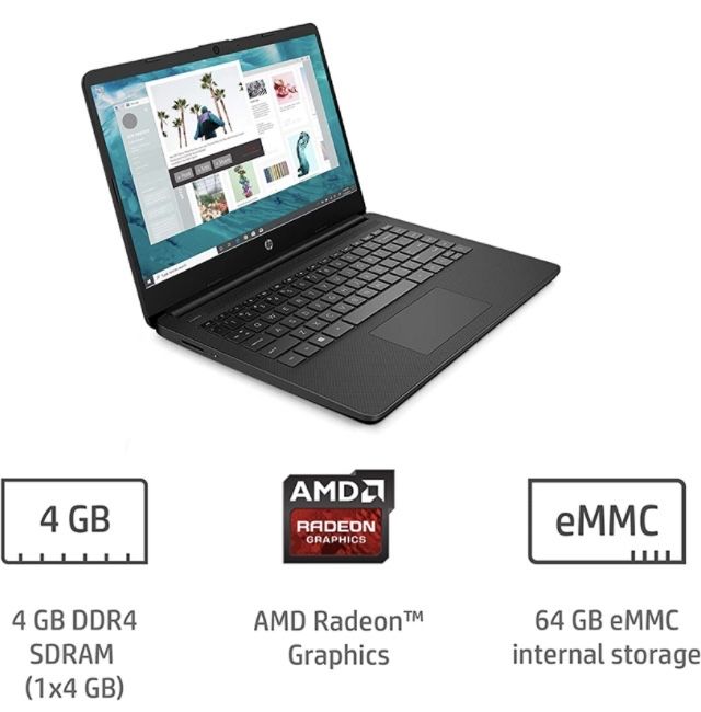 HP 14 Laptop, AMD 3020e, 4 GB RAM, 64 GB eMMC Storage