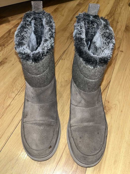 Clark's кожени ботушки сиви с вълна подметка-платформа