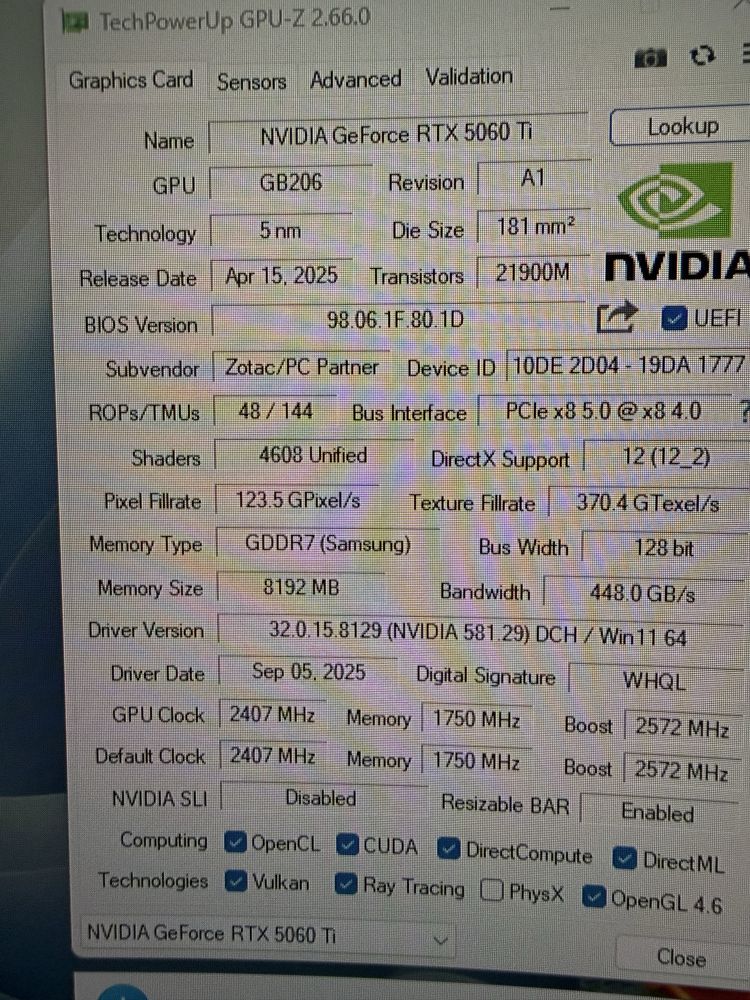 Zotac RTX 5060 ti 8 гб yangi