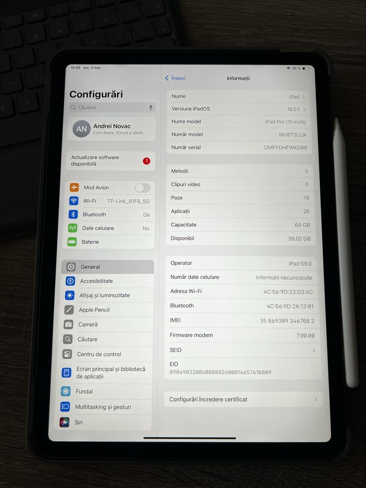 Ipad pro 11 gen 1 64gb + sim