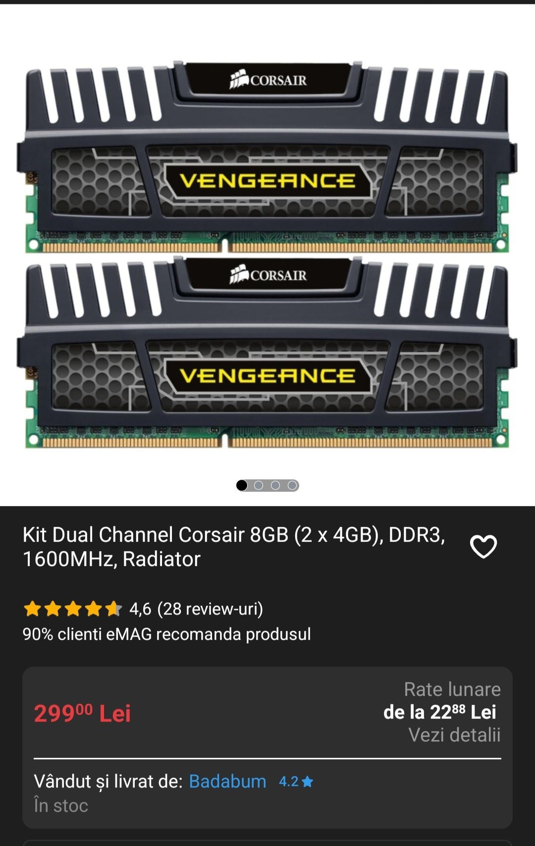 Memorie RAM 16 GB DDR3 Corsair Vengeance