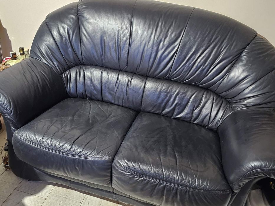 Диван естествена кожа,двойка,не разтегателен
