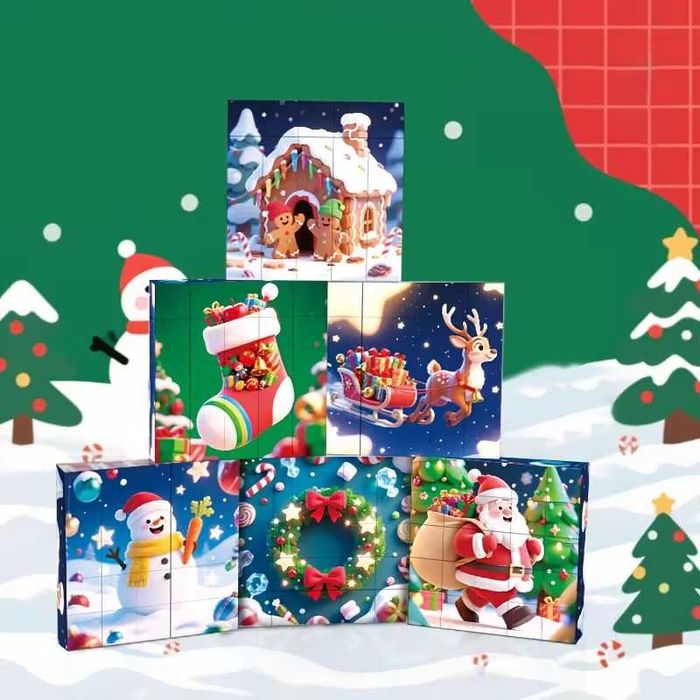 Коледен магнитен пъзел, 25 кубчета