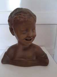 Statueta bust cap copil, maro, turnat din ipsos, inaltime 30cm
