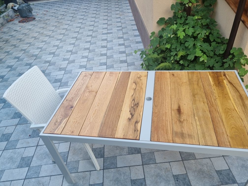 Masa superba solida aluminiu  si blat stejar masiv