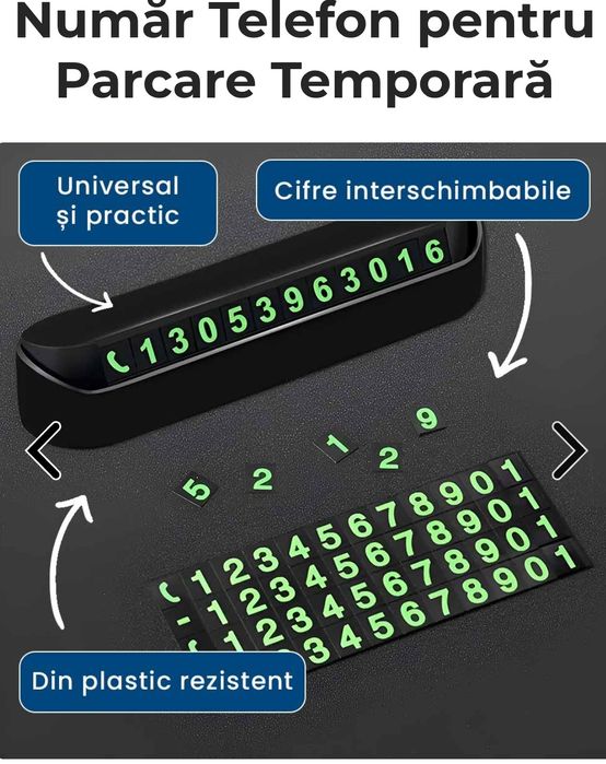 Afisaj  numar telefon bord auto la parcare temporara