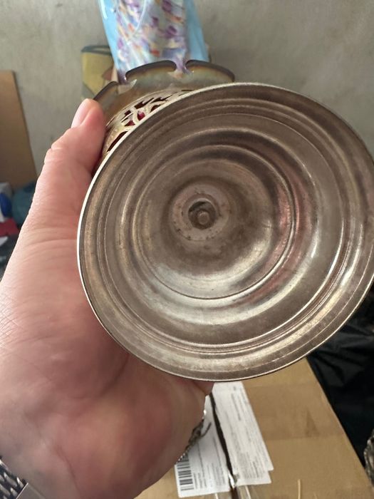 Сребърен лъжичник с червен кристал. Египет сребро. 50те години