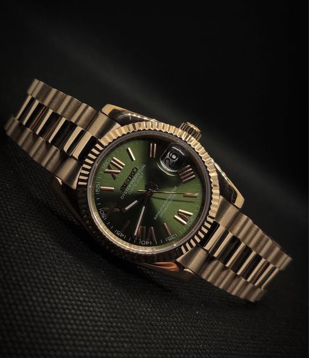 Seiko MOD Auto. Date-Just Roman Green Rose Gold Presidential 36/39mm