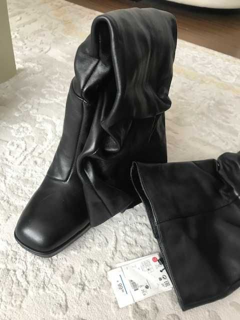 bershka inditex zara cizme piele toc negru tub