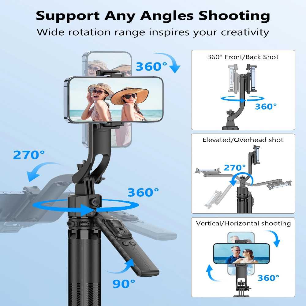 Смарт Gimbal C17 с AI Проследяване на Лице | 360° Статив & Селфи Стик
