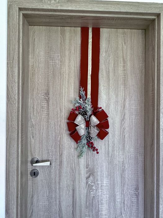 Коледна украса за врата,двойна,от двете страни, коледа,панделка