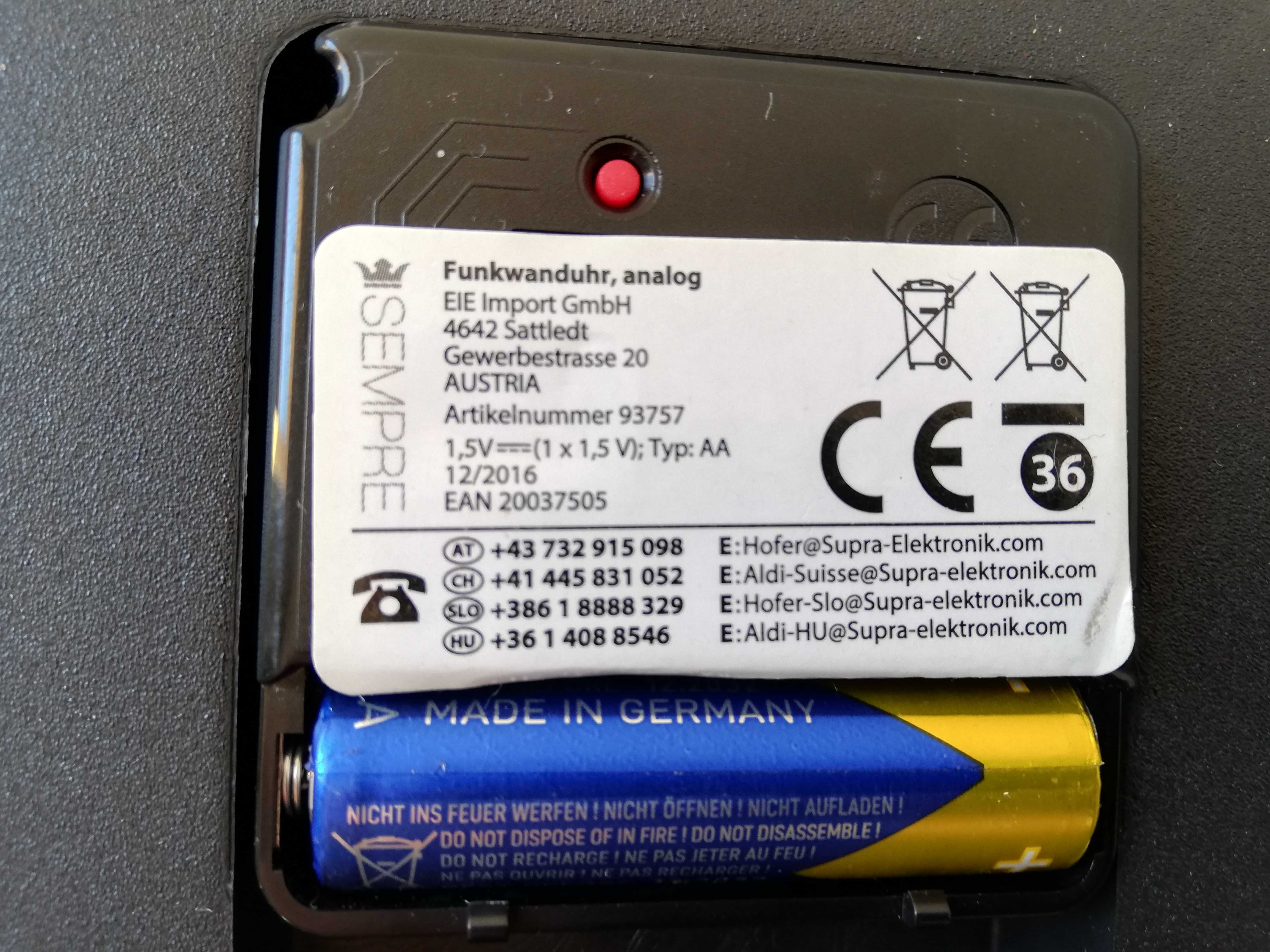 Ceas de perete cu radio control, 30 cm, nou, de interior-exterior