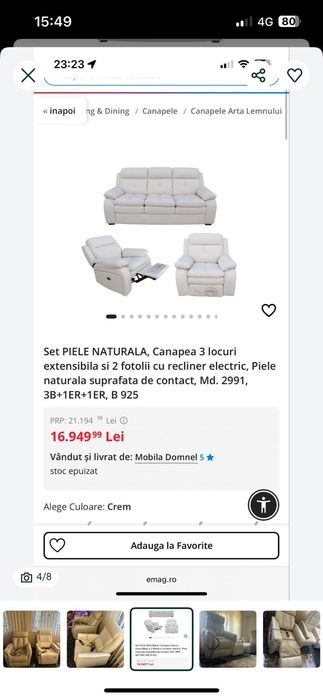 Fotoliu electric tv piele naturala an 2018 2 buc ca nou la 1/3 pret