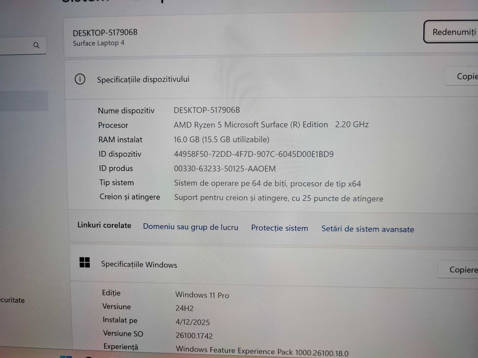 Microsoft Surface  4 tactil 13,5” ,Ryzen5 Surface Edition ,16 / 256 GB