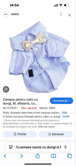 Haina pentru caine de talie mica si  medie, camasa cu fundita / papion