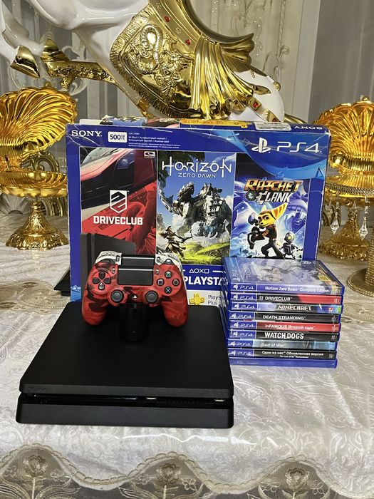 Playstation 4 slim, 2 джойстика, 32 игры