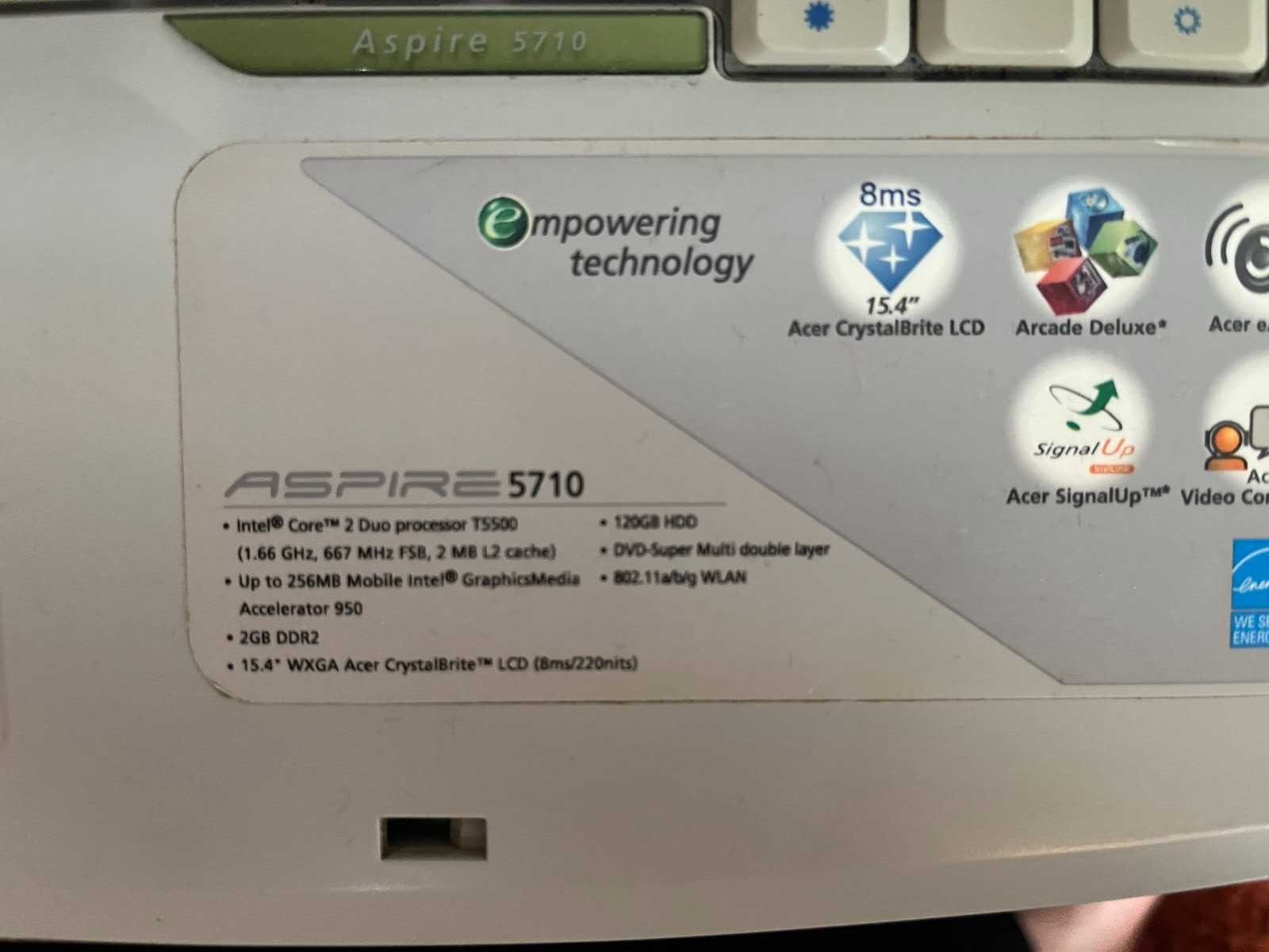 Acer Aspire 5710 - 1.66 GHz 15.4 120 GB HDD 2 GB DDR2