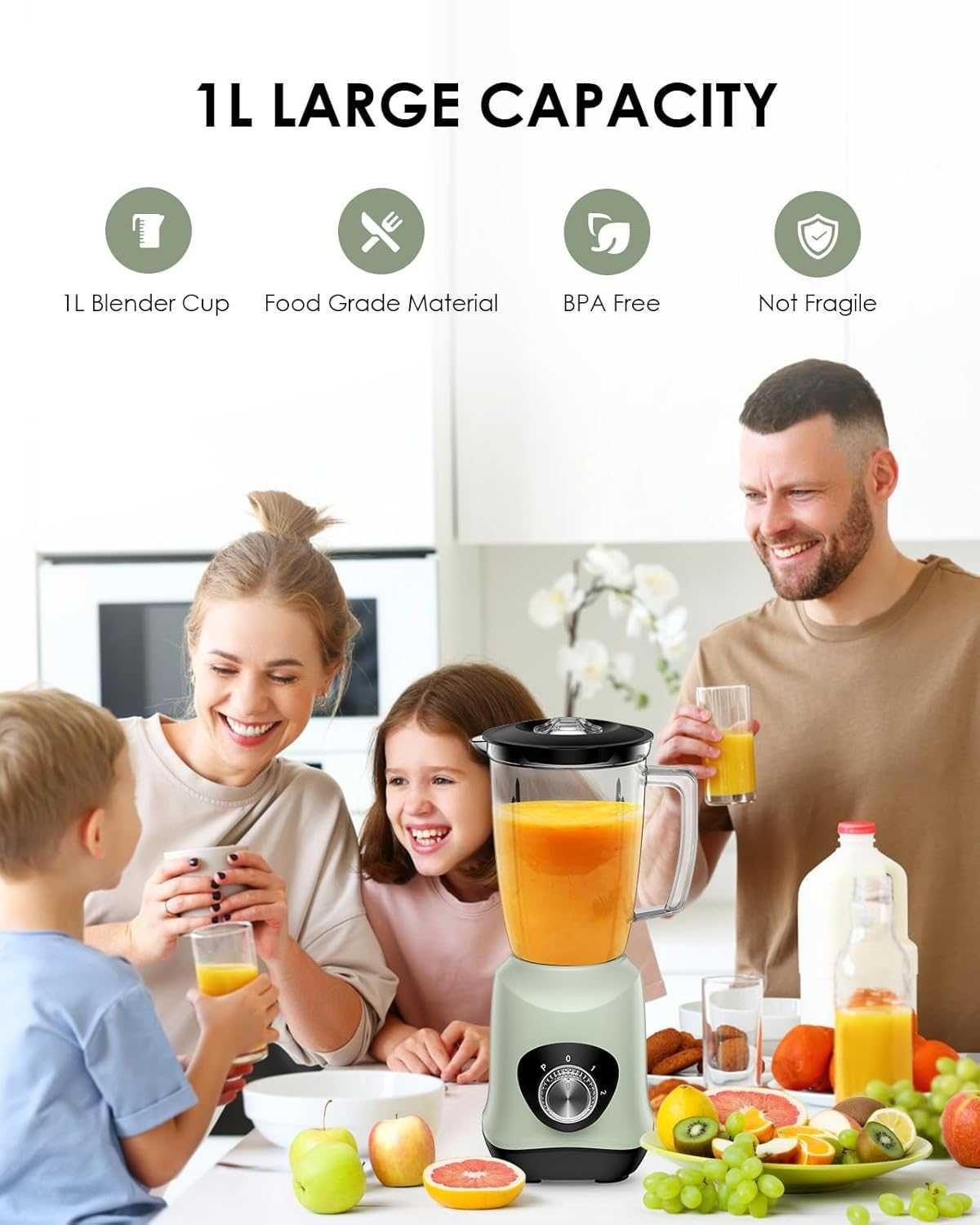 Блендер за сок Cosicosy с кана 1 л без BPA, 500 W, 2 скорости, зелен