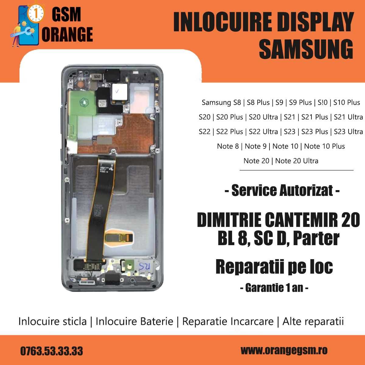 Inlocuire Sticla / Geam / Ecran Display Samsung S20 S21 S22 S23 Ultra