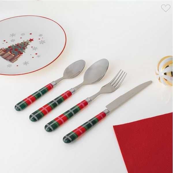 Коледен комплект прибори Mercado Trade, Червена карирана дръжка, 12бр.