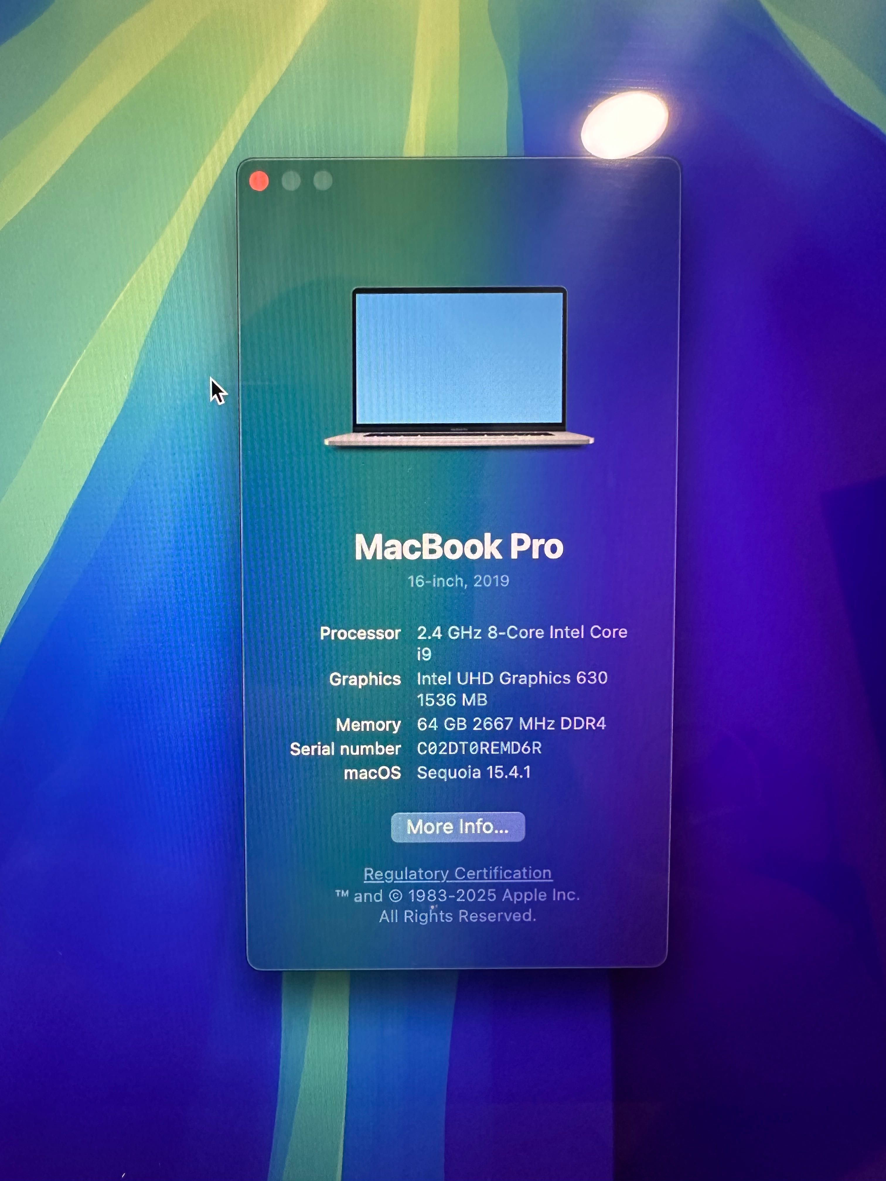 Apple MacBook PRO /16inch / A2141 / i9 , 64ram , 2TB ssd , AMD 5500m