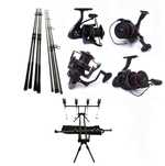 Set 4 Lansete 3,90m,4 Mulinete Tambur 10.000,Long Cast,Rod Pod Echipat