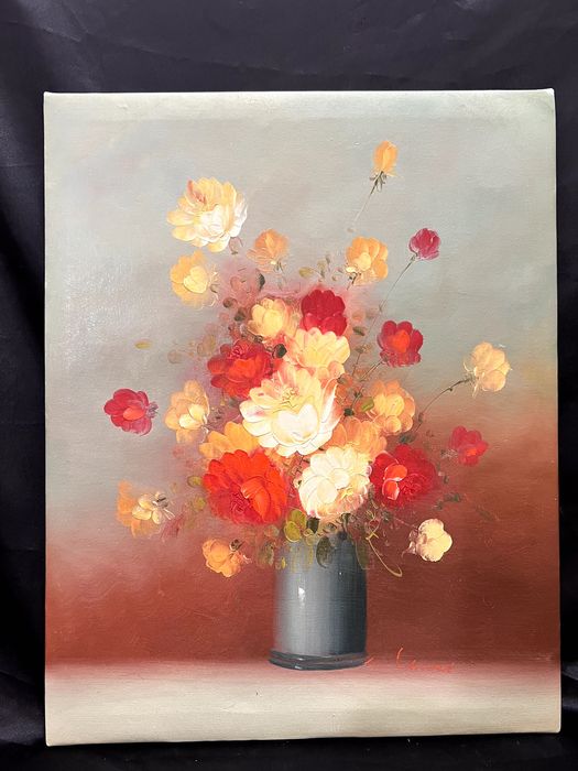 Pictura in ulei pe panza fixata pe șasiu realizat din lemn.