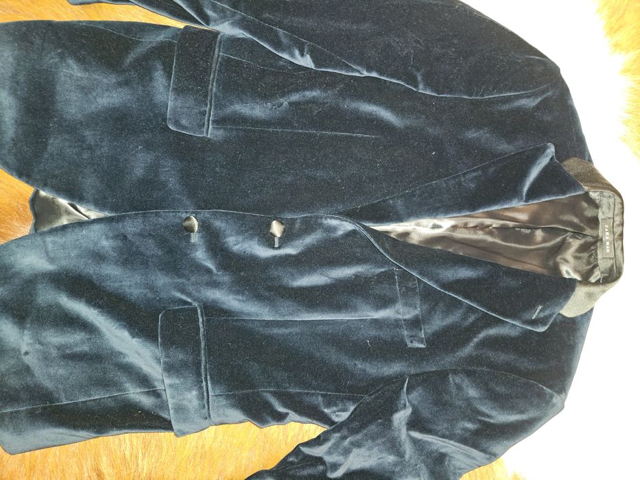 Vand sacou elegant barbatesc din catifea albastra cu negru  Zara 52