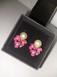 Cercei perle cu flori roz
