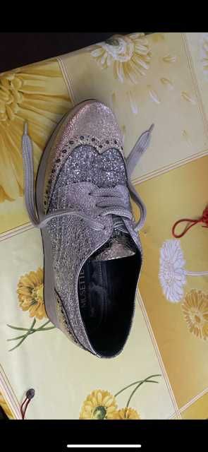 Pantofi Musette argintiu/auriu