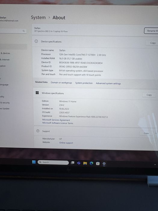 Laptop HP Spectre x360 16” Intel i7-12700 16GB 2TB SSD