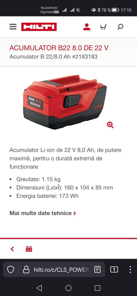 Acumulator hilti 8A nou