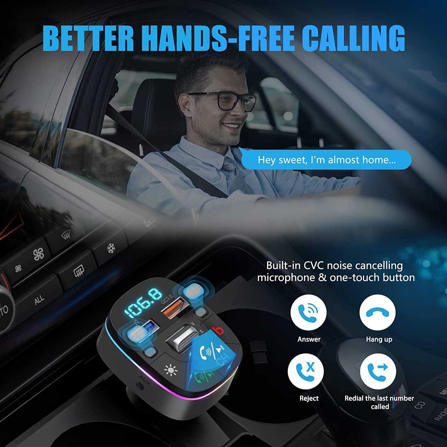 LENCENT Bluetooth 5.0 автомобилен FM трансмитер